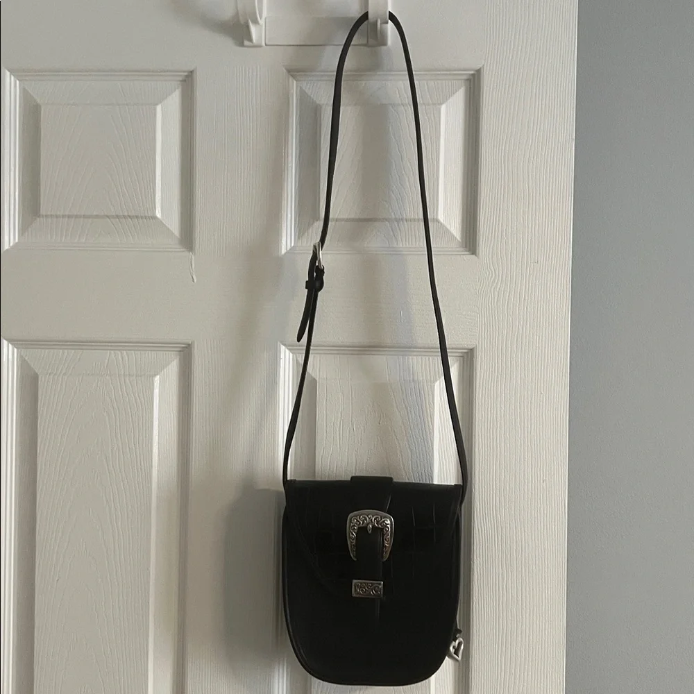 Brighton Black Leather Crossbody w/ Faux Alligator Trim